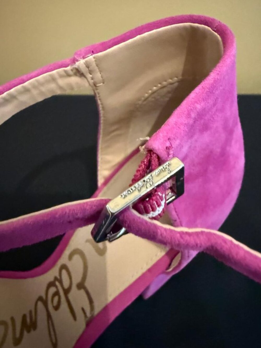 Sam Edelman Fuchsia Suede Block Heel Ankle Strap Sandals Size 6 EUC - Picture 14 of 15
